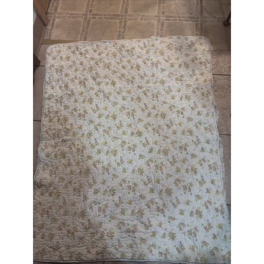 Vtg‎ Hand Tied Pastel Teddy Bear Baby Quilt Blanket Comforter 80s Nursery Decor